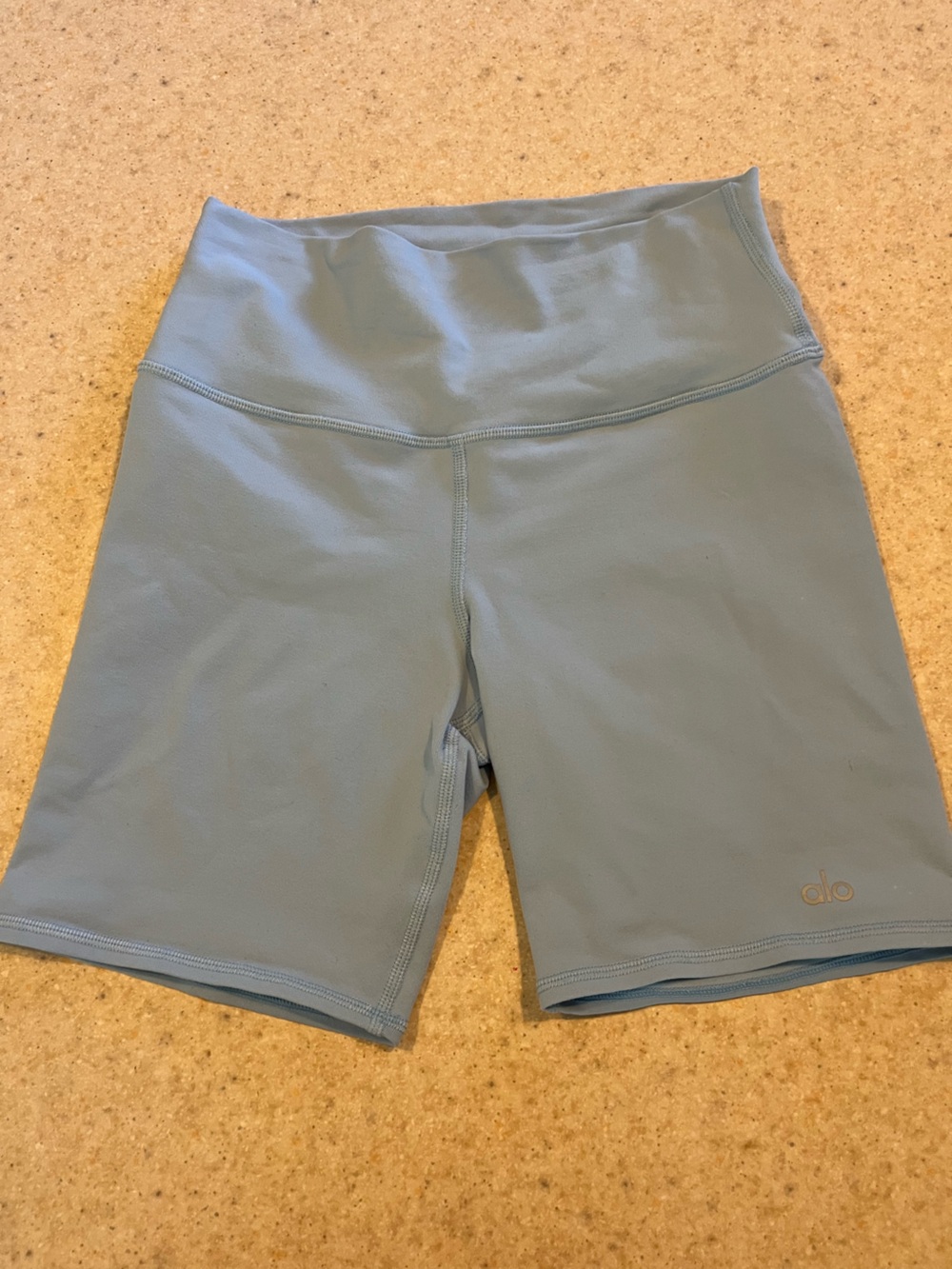 Alo High-Waist Biker Shorts in Dusty Blue